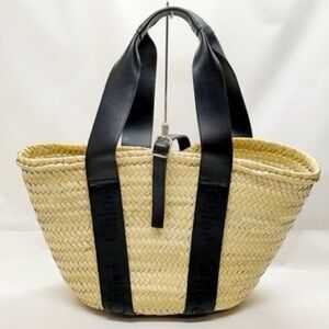 Chloe Medium Sense Handbag: black leather, woven basket bag